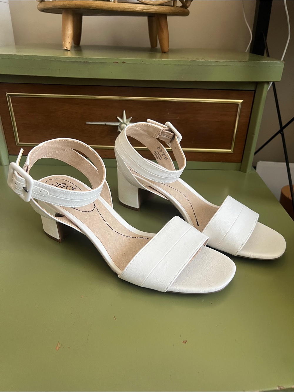 Life Stride White Ankle-Strap Block Heel Sandals